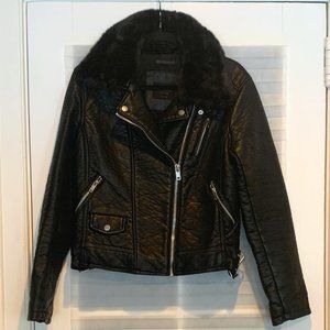 Zara Faux Leather Biker Jacket with Fur Collar